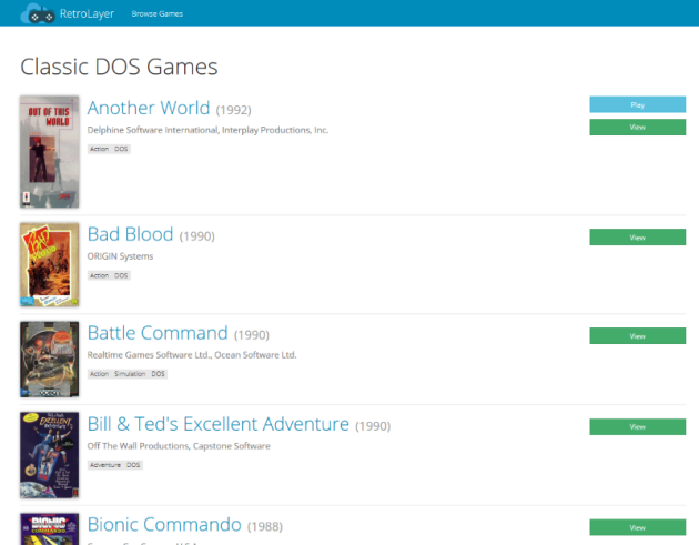 A screenshot of the RetroLayer website (screenshot by Old School Game Blog)