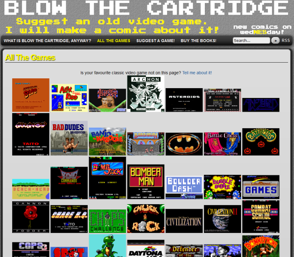 A screenshot of the website called Blow the Cartridge (screenshot by Old School Game Blog)